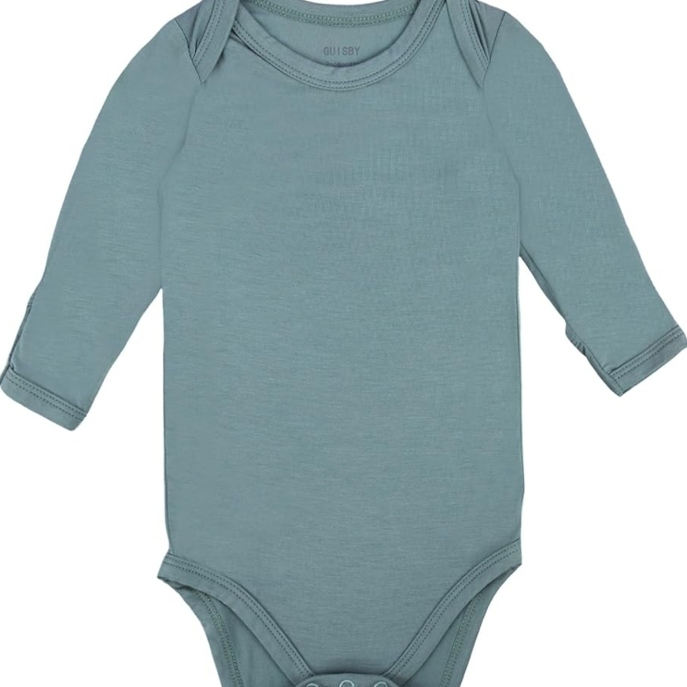 GUISBY Unisex Baby One Piece Bamboo Snap Bodysuit, Long Sleeve Teal 18-24 Months